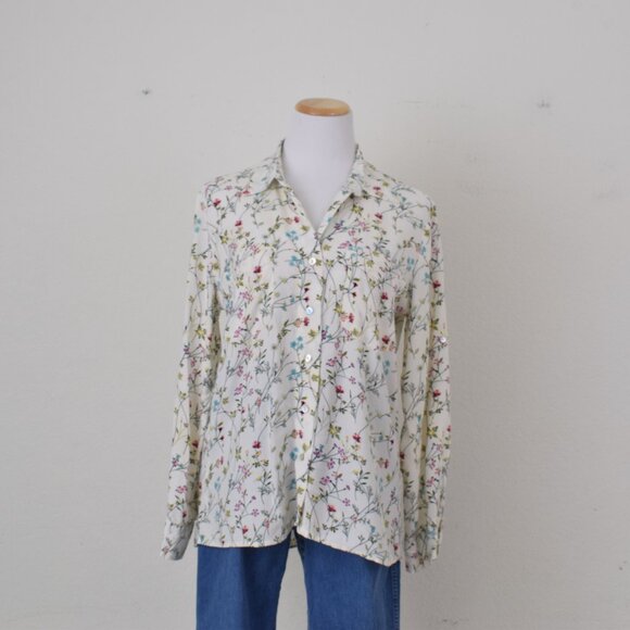 Just Living Rayon Floral Botanical Print Long Sleeves Blouse | size‎ S - Picture 5 of 9